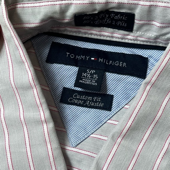Classic button-down shirt. Gray with pink stripes. New. - Picture 6 of 9